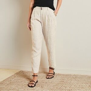 Garnet Hill Straight-Leg 100% Linen Trouser Pant Womens Size 10 Sand Mini Stripe